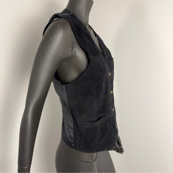 🤠 Global Casual Genuine Leather Black Vest Lined Button-Up Size L - Picture 4 of 8